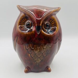 HD Designs Owl Figurine Burgundy Drip Glaze Ceramic Home Decor Medium MCM Brown